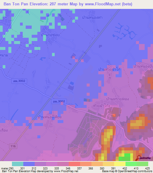 Ban Ton Pan,Thailand Elevation Map