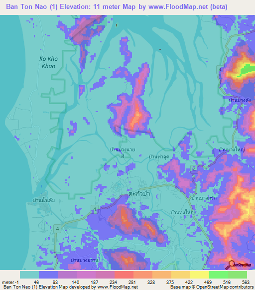 Ban Ton Nao (1),Thailand Elevation Map