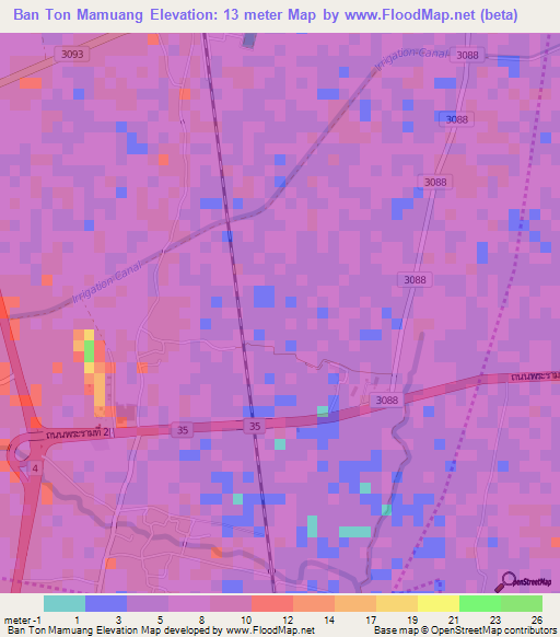 Ban Ton Mamuang,Thailand Elevation Map