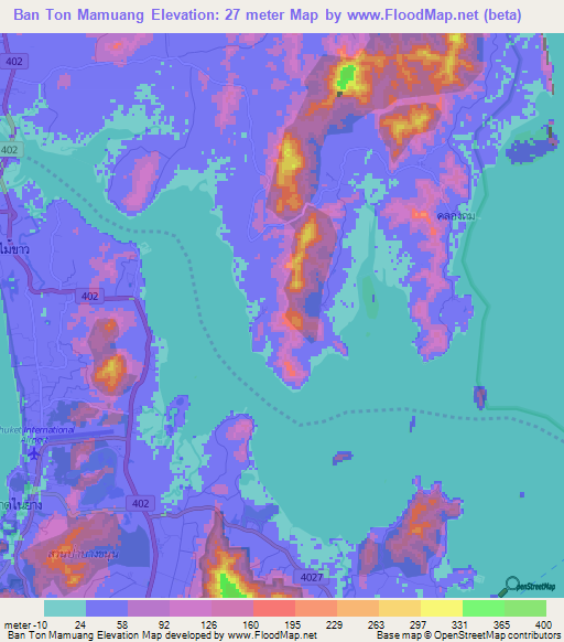 Ban Ton Mamuang,Thailand Elevation Map