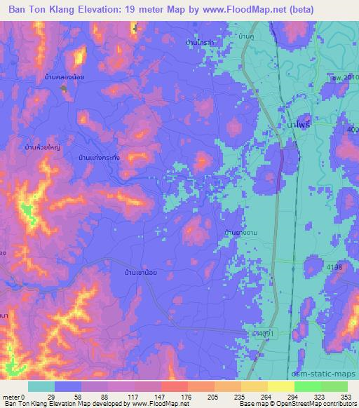 Ban Ton Klang,Thailand Elevation Map