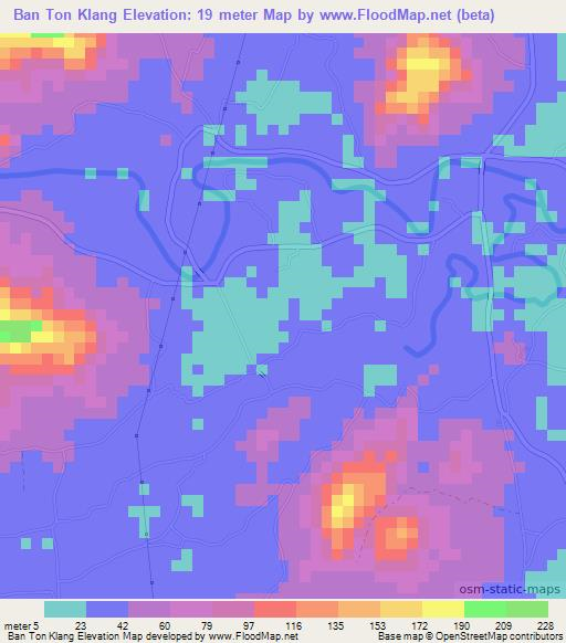Ban Ton Klang,Thailand Elevation Map