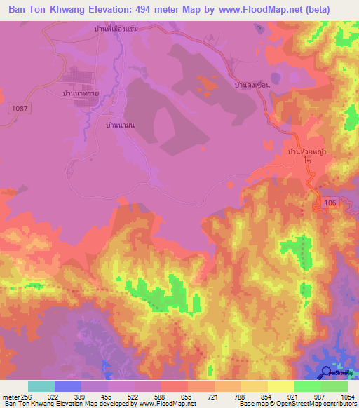 Ban Ton Khwang,Thailand Elevation Map