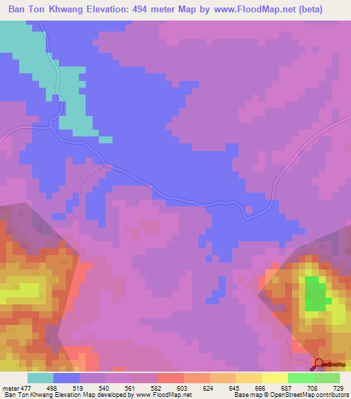 Ban Ton Khwang,Thailand Elevation Map