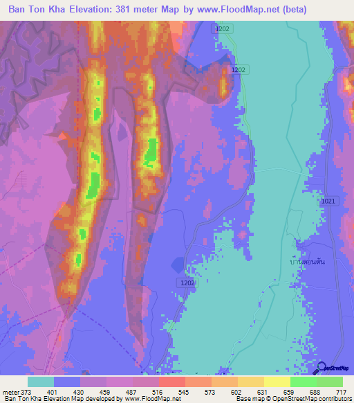 Ban Ton Kha,Thailand Elevation Map