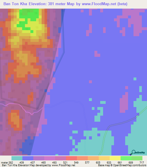 Ban Ton Kha,Thailand Elevation Map