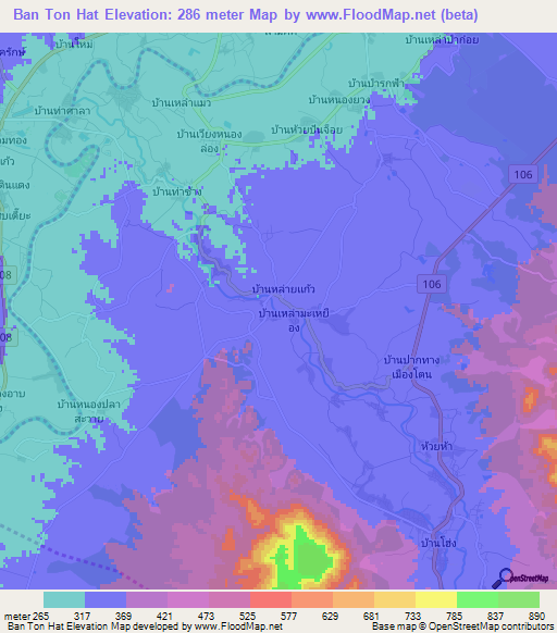 Ban Ton Hat,Thailand Elevation Map