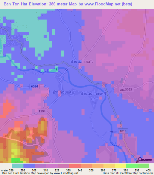 Ban Ton Hat,Thailand Elevation Map