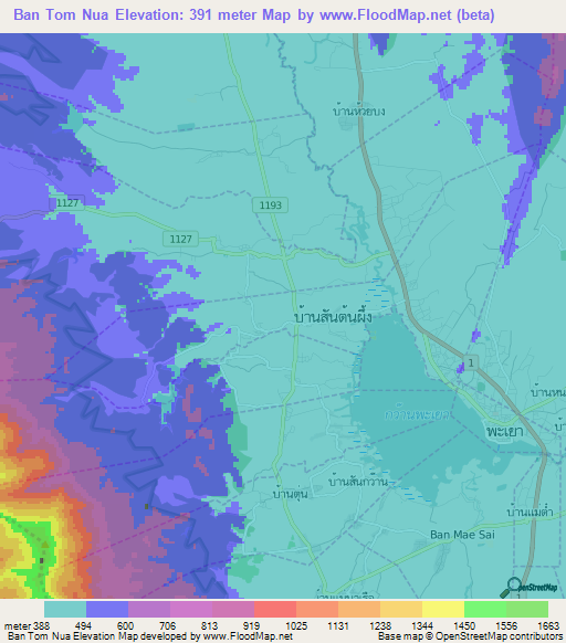 Ban Tom Nua,Thailand Elevation Map