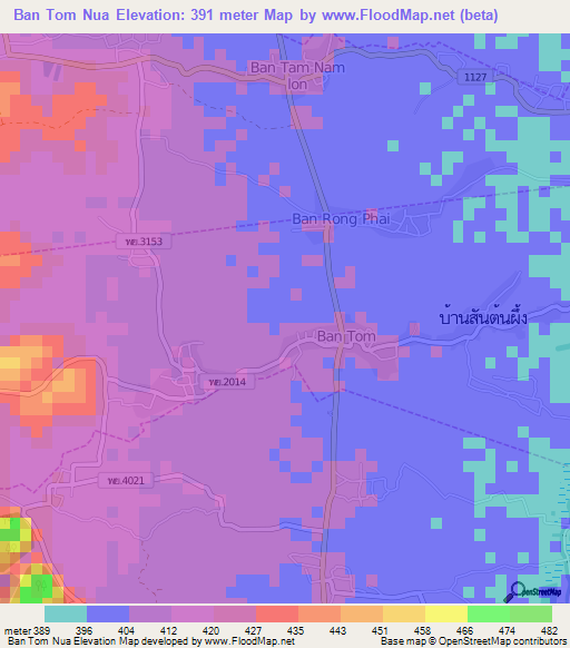 Ban Tom Nua,Thailand Elevation Map
