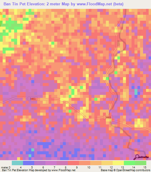 Ban Tin Pet,Thailand Elevation Map