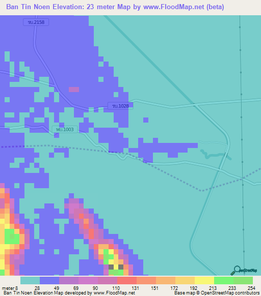 Ban Tin Noen,Thailand Elevation Map