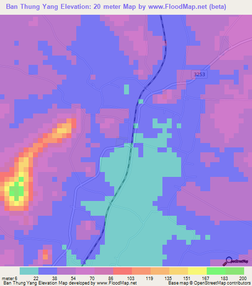 Ban Thung Yang,Thailand Elevation Map