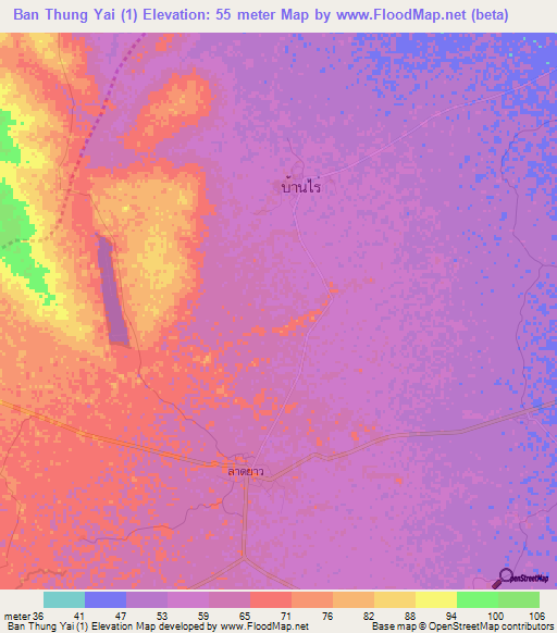 Ban Thung Yai (1),Thailand Elevation Map