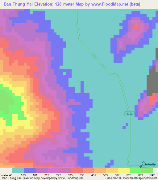 Ban Thung Yai,Thailand Elevation Map