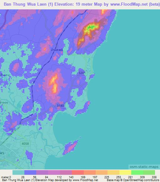 Ban Thung Wua Laen (1),Thailand Elevation Map