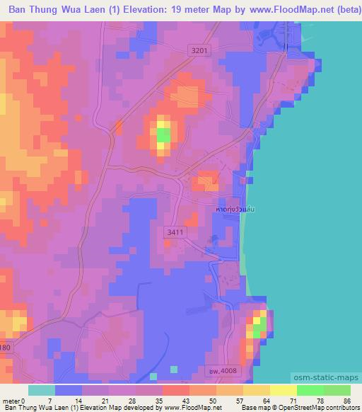 Ban Thung Wua Laen (1),Thailand Elevation Map