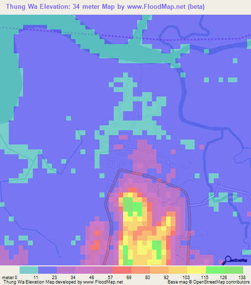 Thung Wa,Thailand Elevation Map
