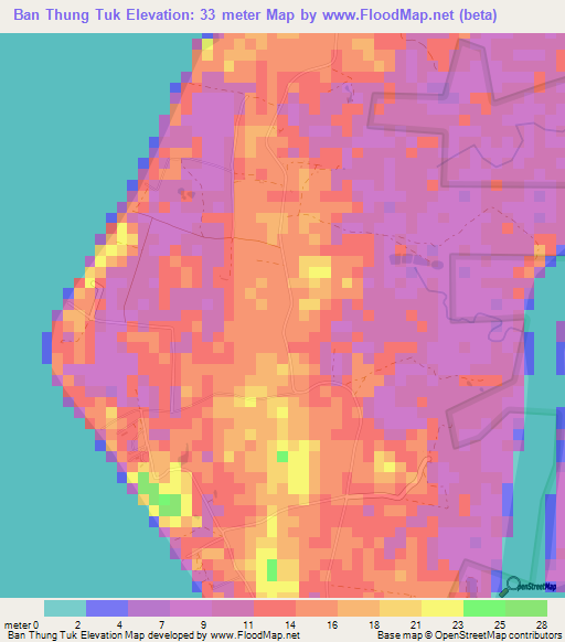 Ban Thung Tuk,Thailand Elevation Map
