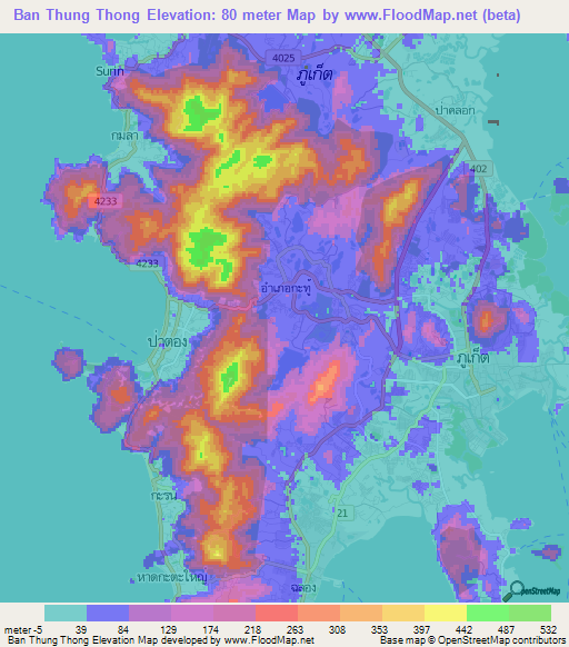 Ban Thung Thong,Thailand Elevation Map