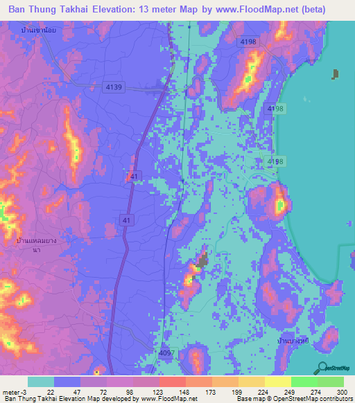 Ban Thung Takhai,Thailand Elevation Map