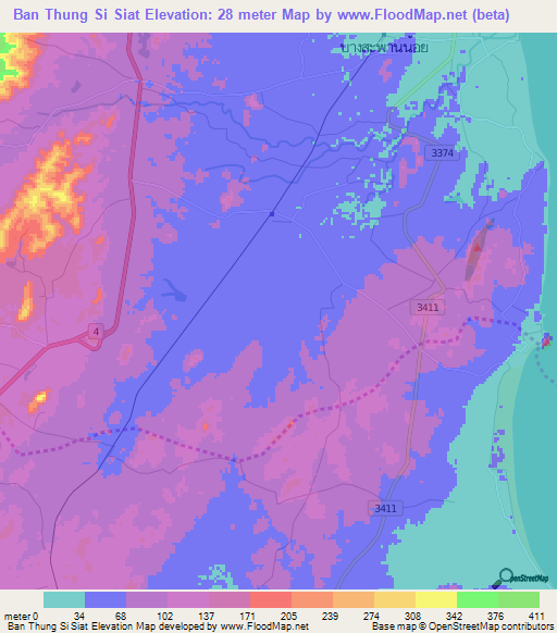 Ban Thung Si Siat,Thailand Elevation Map
