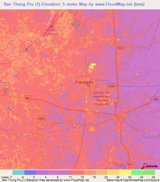 Ban Thung Pru (1),Thailand Elevation Map