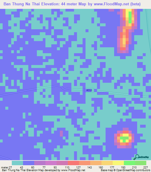 Ban Thung Na Thai,Thailand Elevation Map