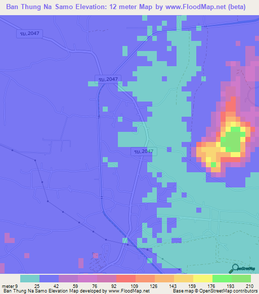 Ban Thung Na Samo,Thailand Elevation Map