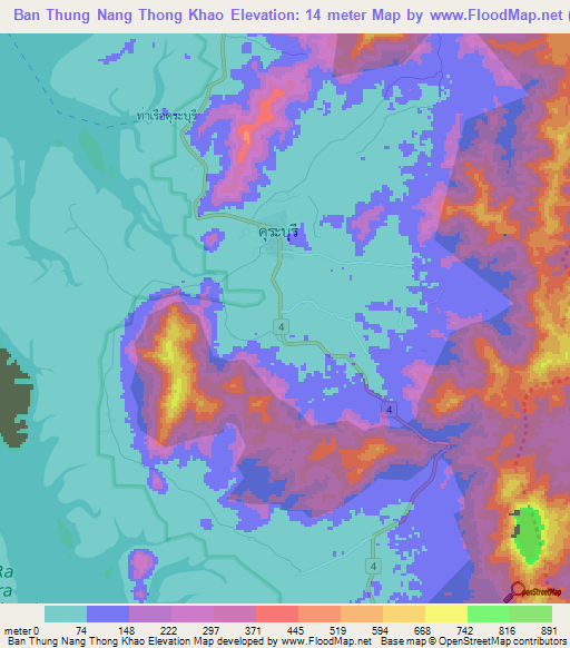 Ban Thung Nang Thong Khao,Thailand Elevation Map