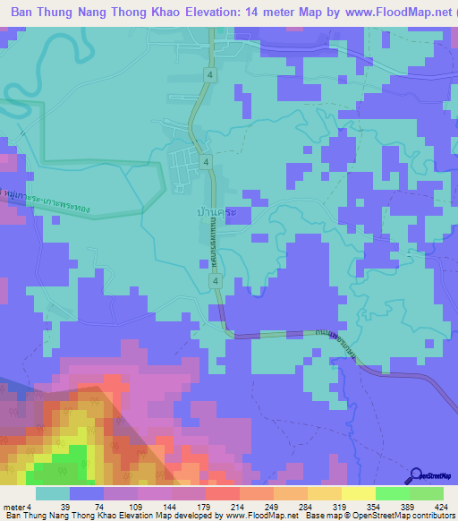 Ban Thung Nang Thong Khao,Thailand Elevation Map
