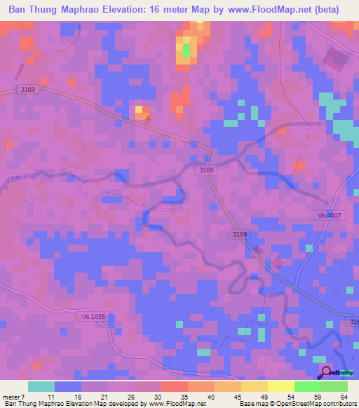 Ban Thung Maphrao,Thailand Elevation Map