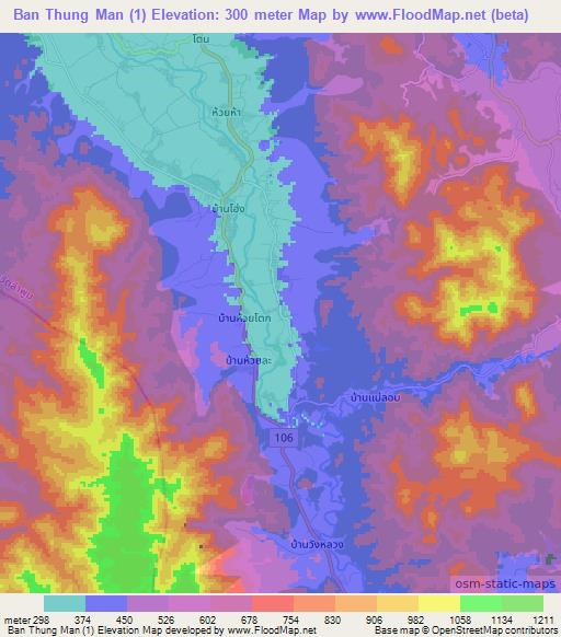 Ban Thung Man (1),Thailand Elevation Map