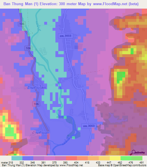 Ban Thung Man (1),Thailand Elevation Map