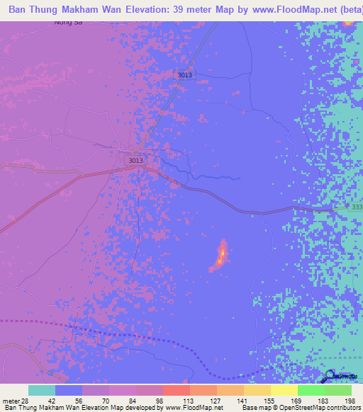 Ban Thung Makham Wan,Thailand Elevation Map