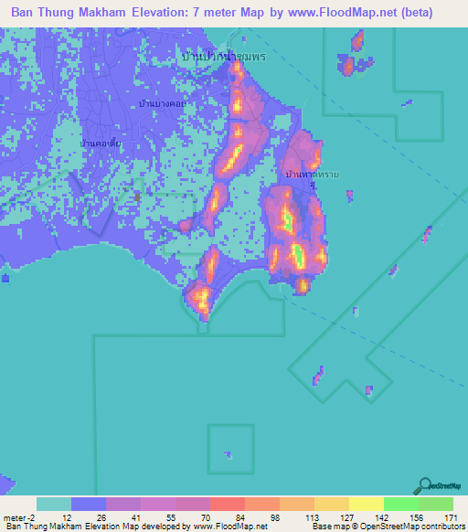 Ban Thung Makham,Thailand Elevation Map