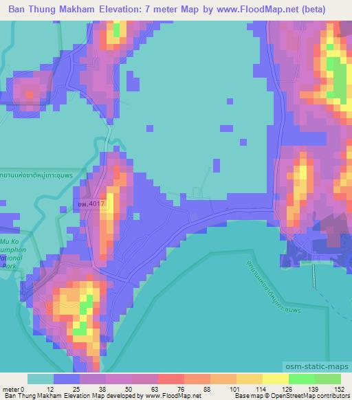 Ban Thung Makham,Thailand Elevation Map