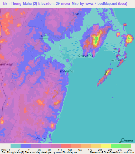 Ban Thung Maha (2),Thailand Elevation Map