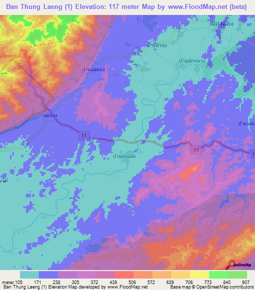 Ban Thung Laeng (1),Thailand Elevation Map