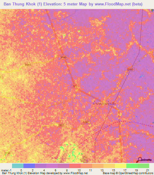 Ban Thung Khok (1),Thailand Elevation Map