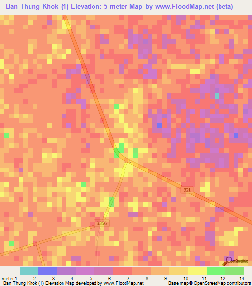 Ban Thung Khok (1),Thailand Elevation Map