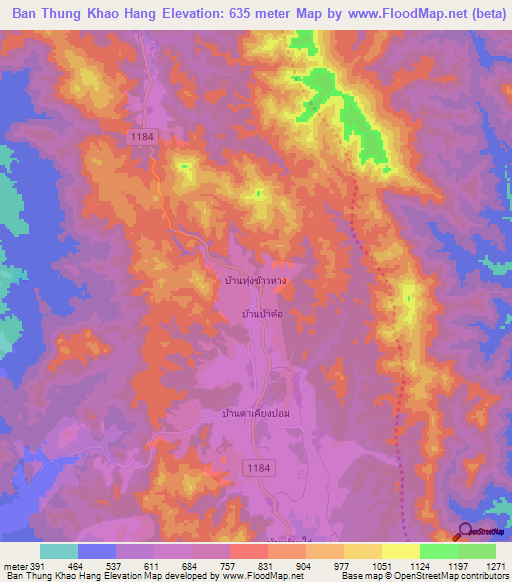 Ban Thung Khao Hang,Thailand Elevation Map
