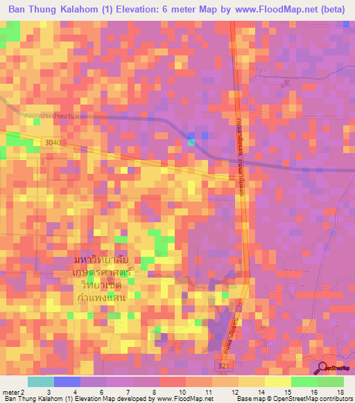 Ban Thung Kalahom (1),Thailand Elevation Map