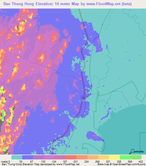 Ban Thung Hong,Thailand Elevation Map