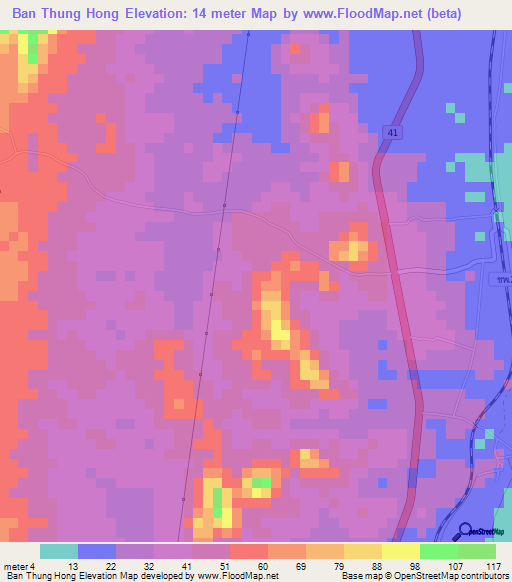 Ban Thung Hong,Thailand Elevation Map