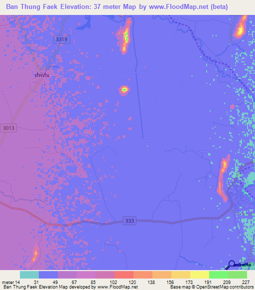 Ban Thung Faek,Thailand Elevation Map