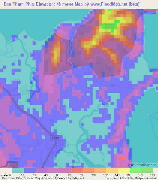 Ban Thum Phlo,Thailand Elevation Map
