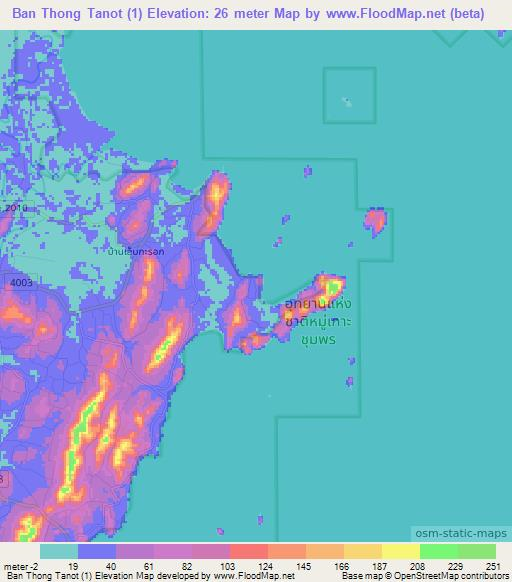 Ban Thong Tanot (1),Thailand Elevation Map