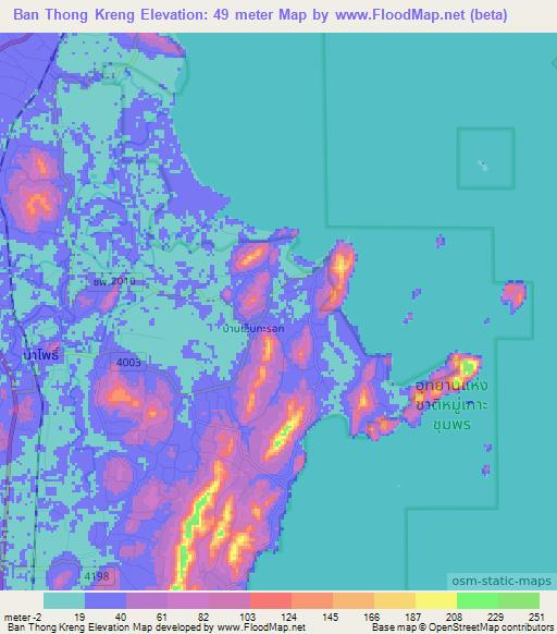 Ban Thong Kreng,Thailand Elevation Map