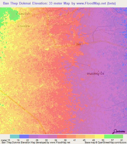 Ban Thep Dokmai,Thailand Elevation Map